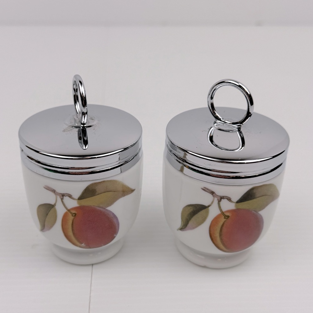 2 Royal Worcester Porcelain Egg Coddlers  Blackberry Plum Design English Egg